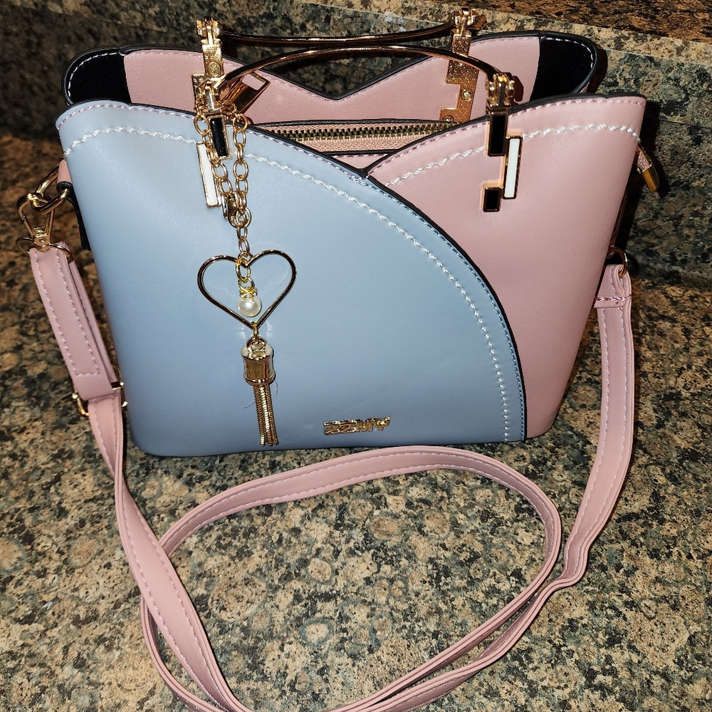Chic Two-Tone Pink & Light Blue Crossbody Bag By ZZMY